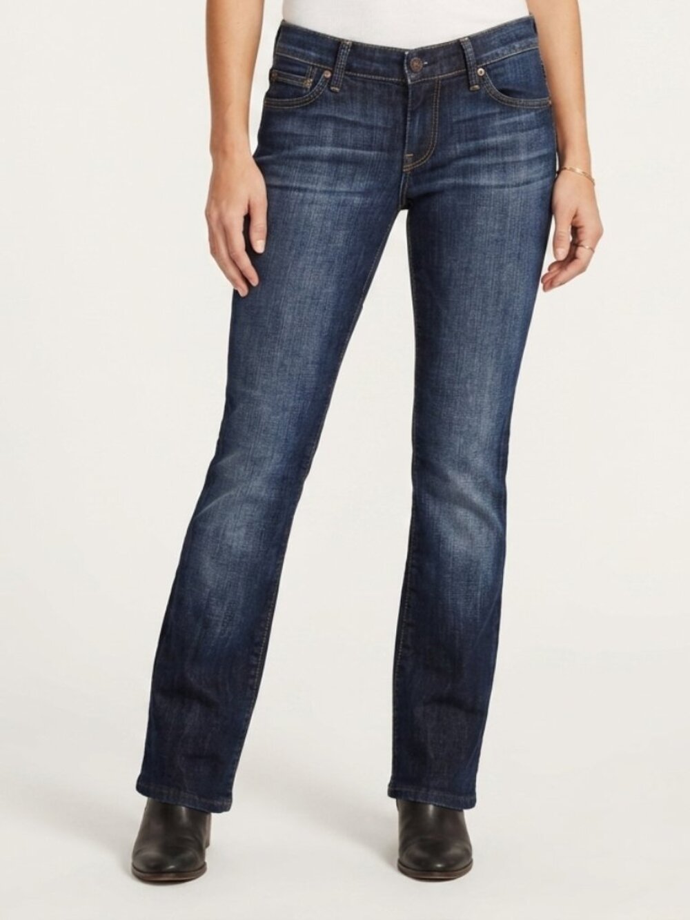 🇺🇸 Sz 26 7 For All Mankind Straight-Leg Low-Rise Women's Jeans Dark Blue Wash